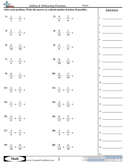 Fraction Worksheets | Free - CommonCoreSheets